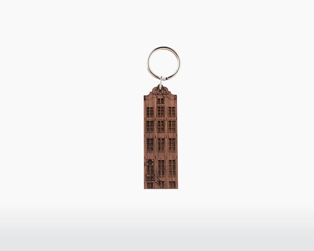 Amsterdamer Grachtenhaus-Schlüsselanhänger – Amstel 101 – Walnuss