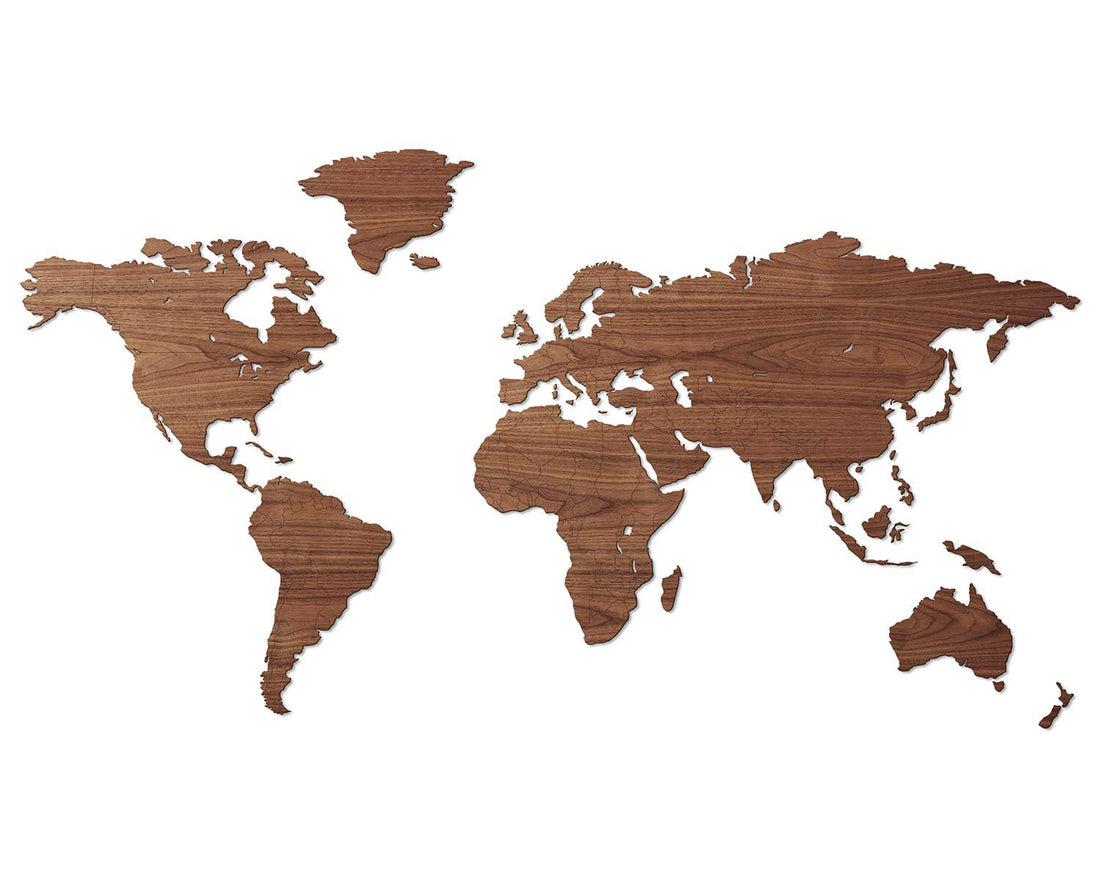 Weltkarte aus Holz – Walnuss