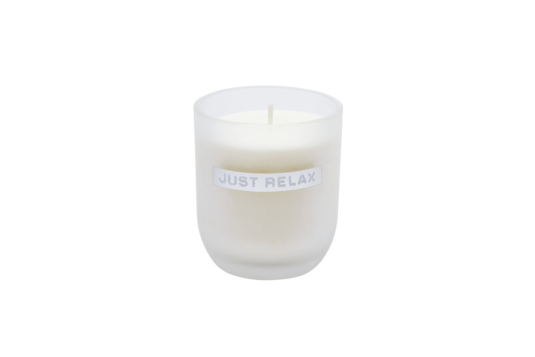 Kerzenglas Frosted Milk Cozy Blossom „Just Relax“
