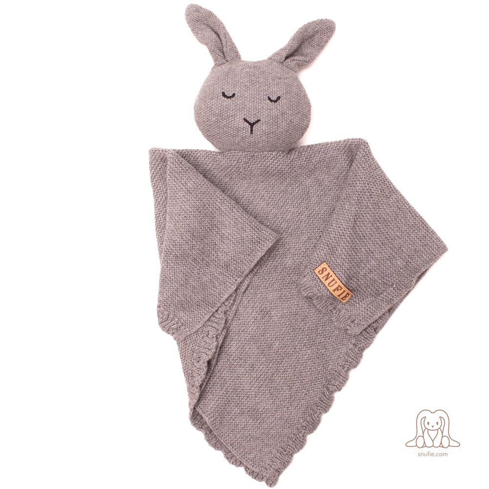 Snufie Geschenkset Kaninchen-Kuscheltier und Kinderbettdecke | 100 % Baumwolle | Premium-Babydecke | extra weich 100x80cm | Grundstrick | Grau